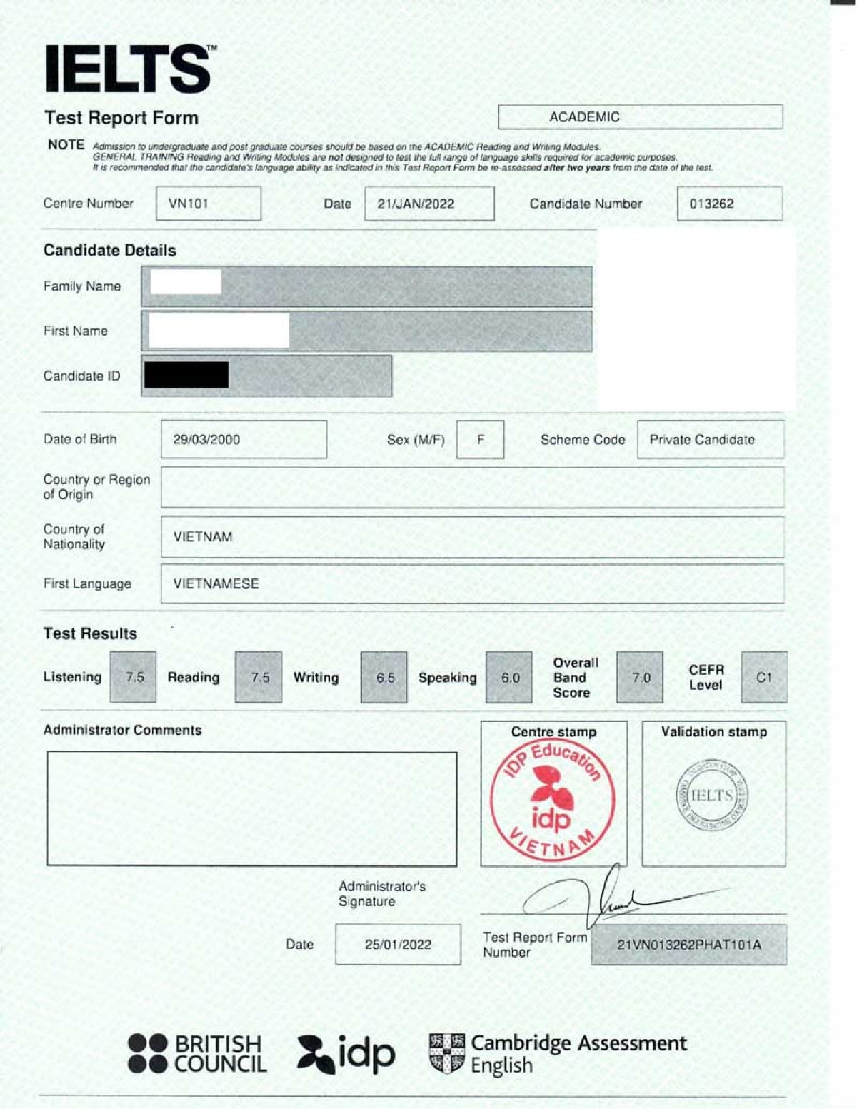 IELTS certificate
